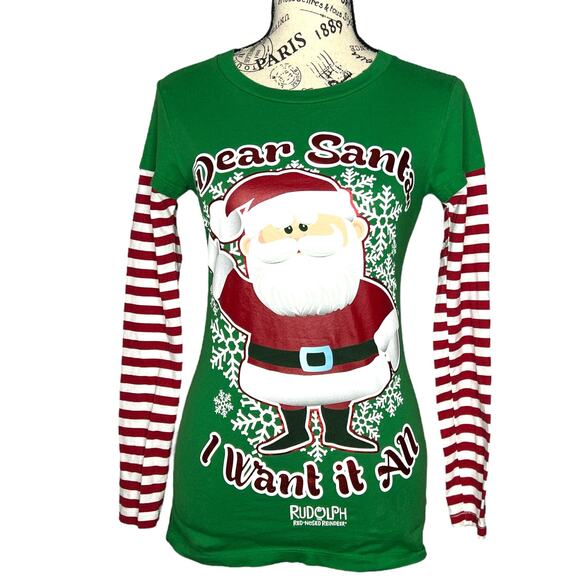 Rudolph the Red Nosed Reindeer (S) "Dear Santa I Want It All" Long Sleeve Tee - Picture 1 of 7